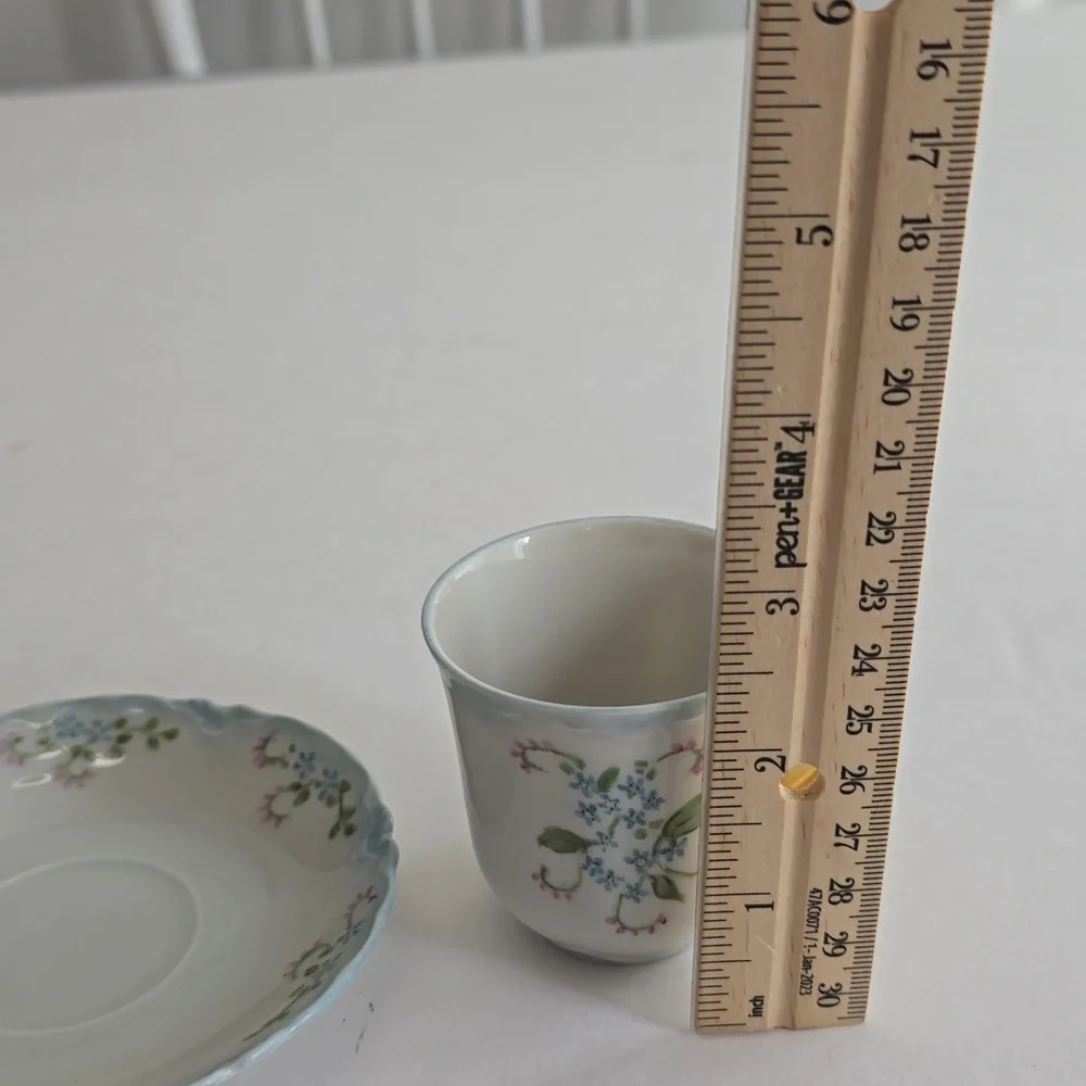 Vintage Set Of 2 Demitasse Cup Saucer Bavaria Hutschenreuther China "Blue Rock" - Picture 9 of 11